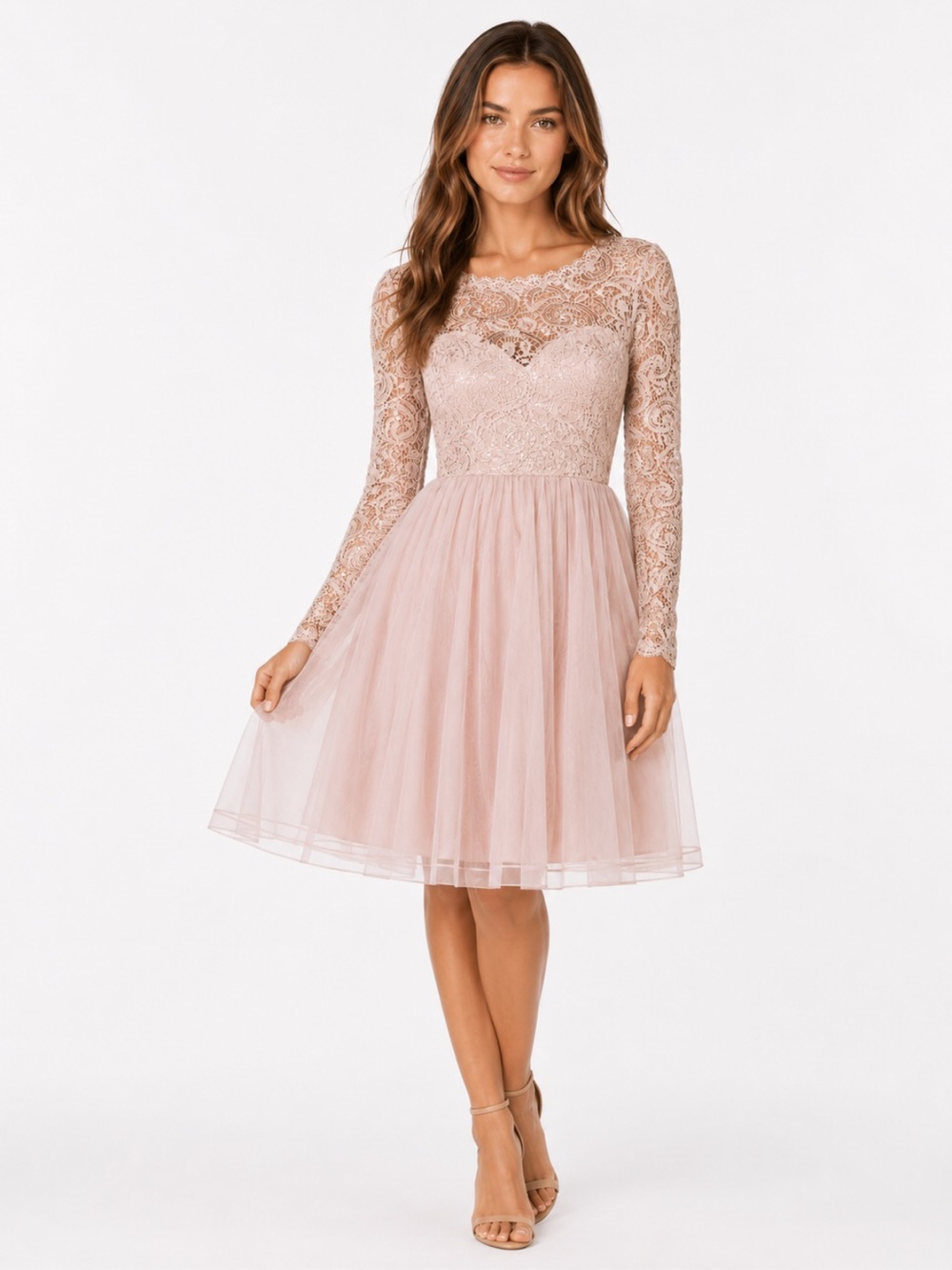 Sequin Hearts Lace Bodice Tulle Skirt Dress in Blush